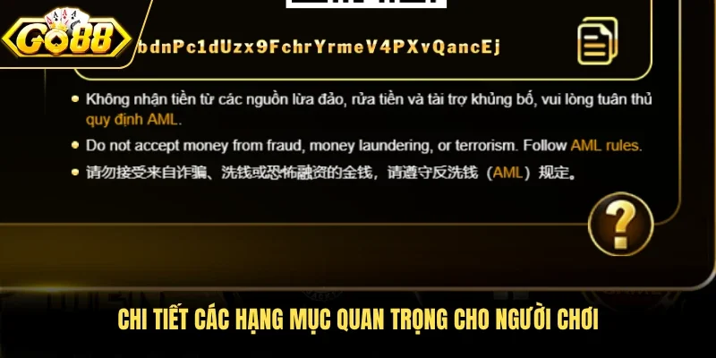 Chi tiết các hạng mục quan trọng cho người chơi